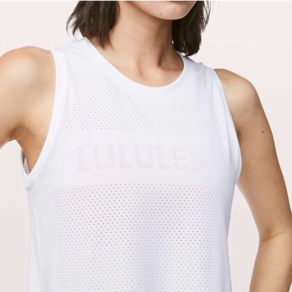 lululemon Logo Breeze By Muscle Crop Tank
Size 6- White - Picture 2 of 6